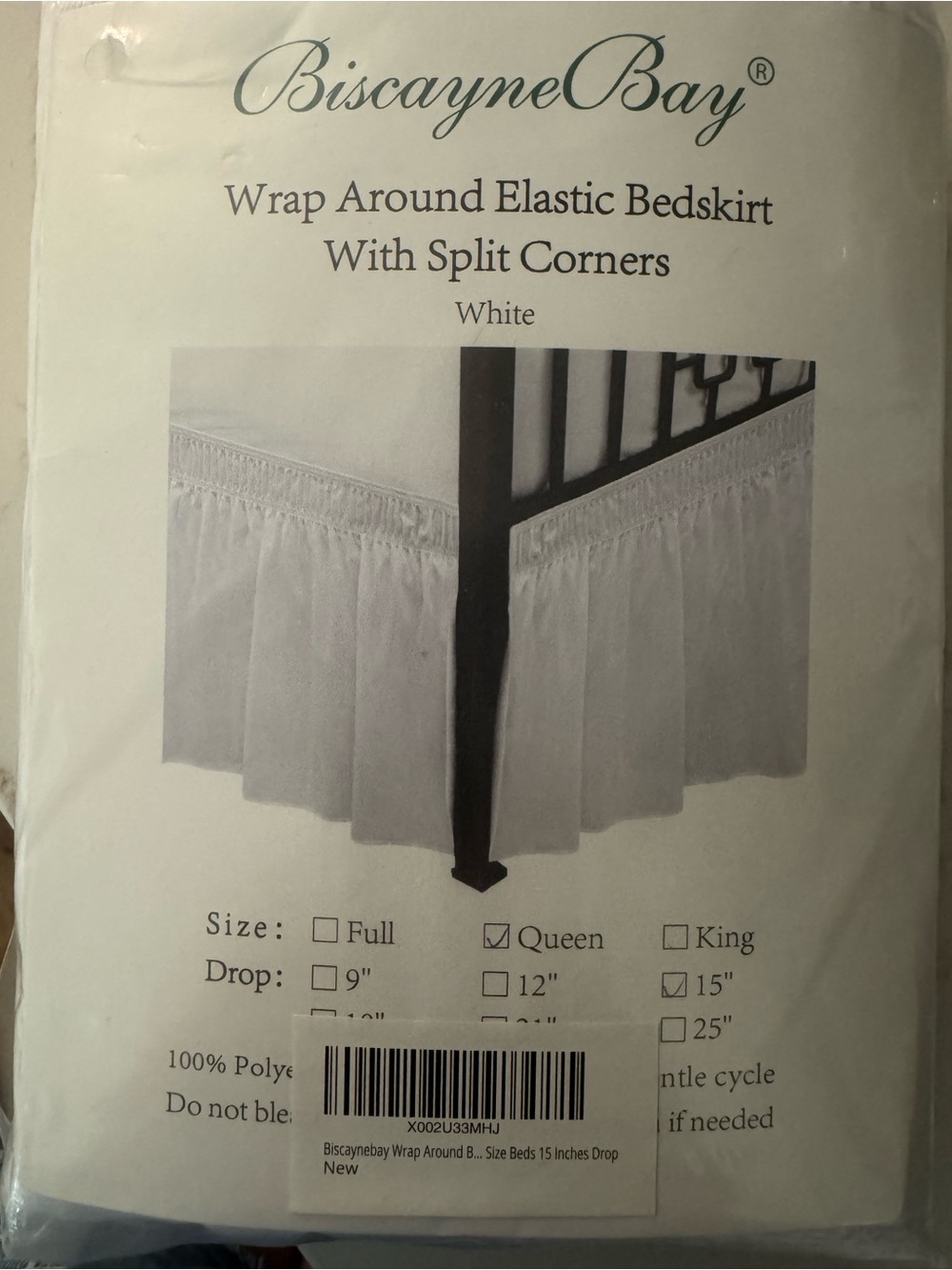 BiscayneBay White Wrap-Around Elastic Bedskirt - Queen